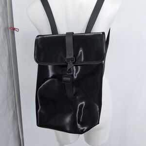 RAINS Sleek PATENT LEATHER Black Backpack